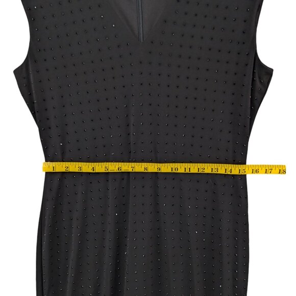 Calvin Klein Studded Maxi Dress Solid Black Cap Sleeve V Neck Sheath Sz 10 - Picture 9 of 11